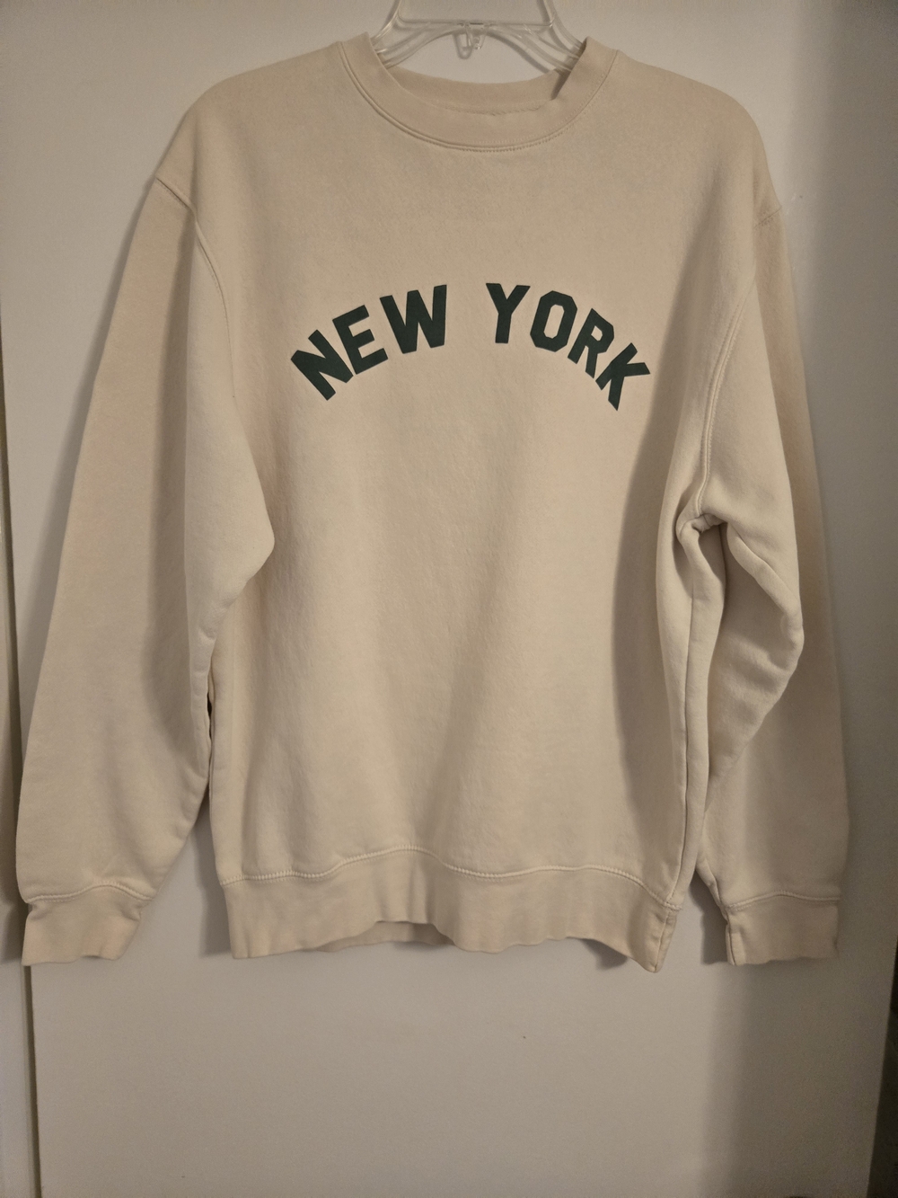 Lane Seven Cream Crewneck Sweatshirt with Green 'NEW YORK' Graphic - Picture 2 of 7